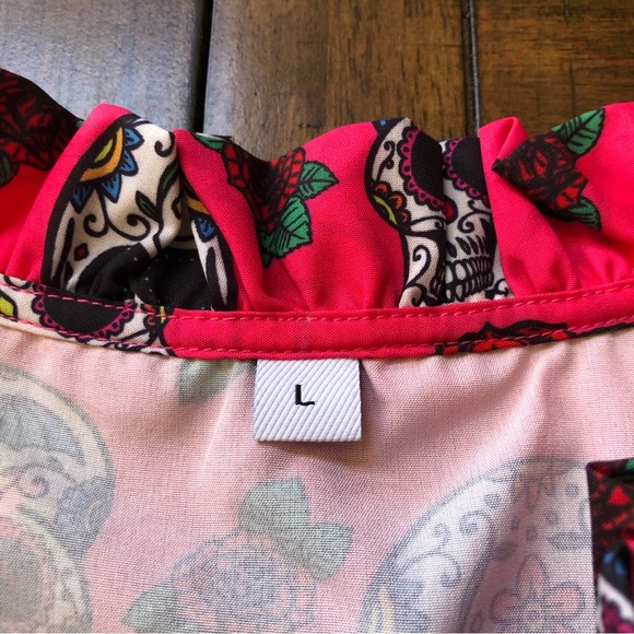 Candy Skull Bright Hot Pink Prairie Cottage Style Maxi Dress size L - Picture 4 of 12